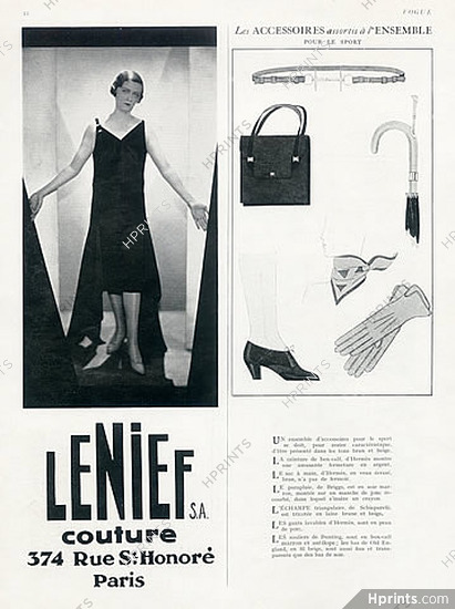 Alfred Lenief (Couture) & Hermès (Handbags, Gloves, Belt) 1929