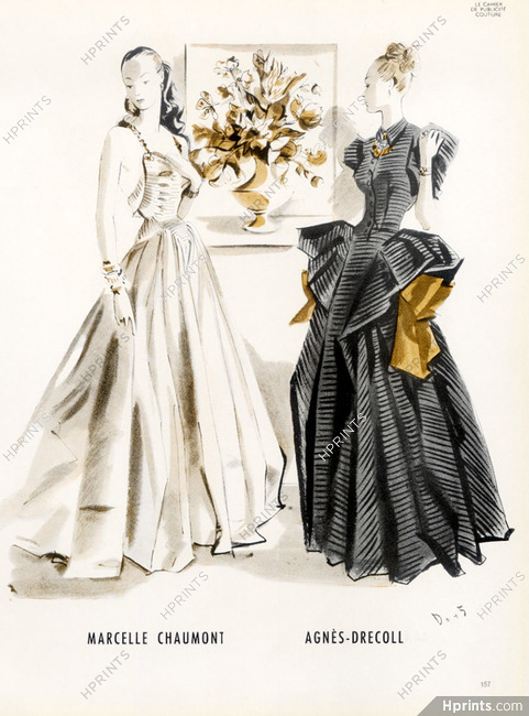 Delfau 1945 Marcelle Chaumont & Agnès-Drecoll Fashion Illustration Evening Gown