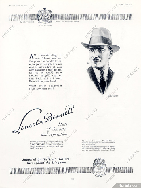 Lincoln Bennett (Men's Hat) 1923