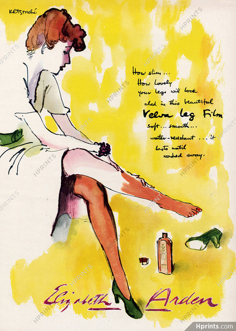 Elizabeth Arden 1943 Velva Leg Film, Leg Make-up, René Bouché