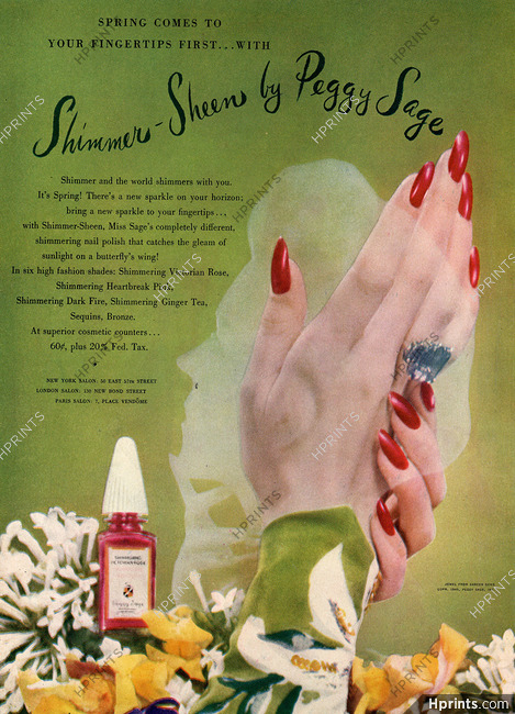 Peggy Sage (Cosmetics) 1945 Nail Polish, Jewel Careen Gems