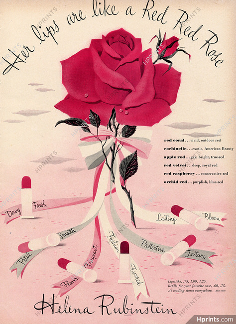 Helena Rubinstein 1944 Lipstick, Her lips are like a Red Red Rose