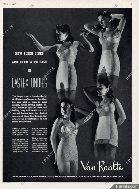 Van Raalte (Lingerie) 1940 Girdle, Brassière — Advertisement
