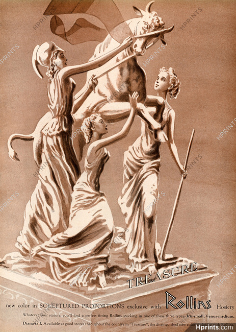 Rollins (Hosiery, Stockings) 1944 Iris, Venus, Diana, Greek Sculpture