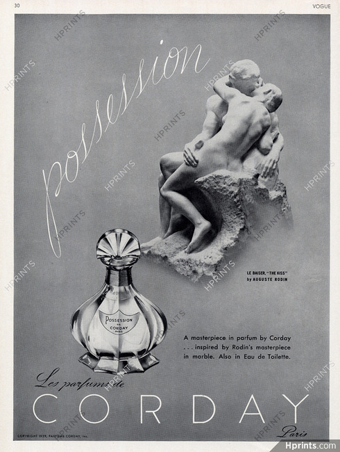Corday (Perfumes) 1940 "Possession" Le Baiser, "The Kiss" by Auguste Rodin