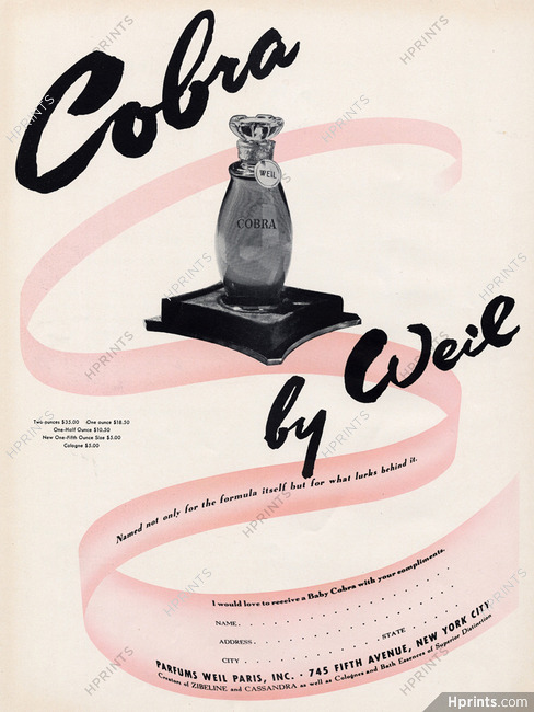 Weil (Perfumes) 1942 Cobra
