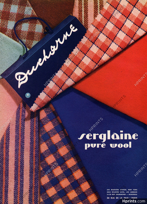 Ducharne (Fabric) 1945 Serglaine pure wool, American Ad