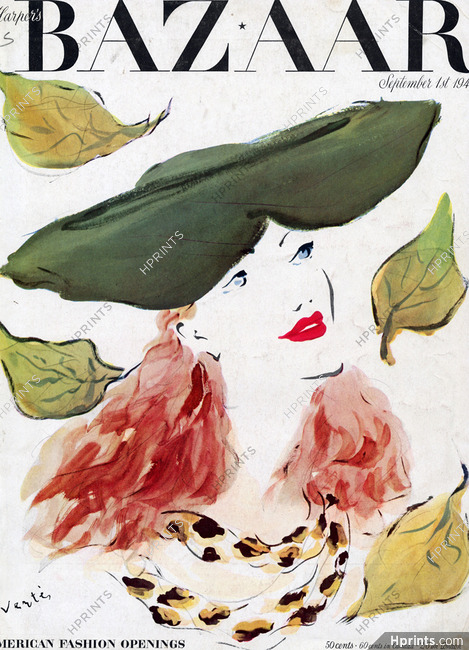Lilly Daché (Millinery) 1941 Marcel Vertès, Velvet Beret, Harper's Bazaar Cover