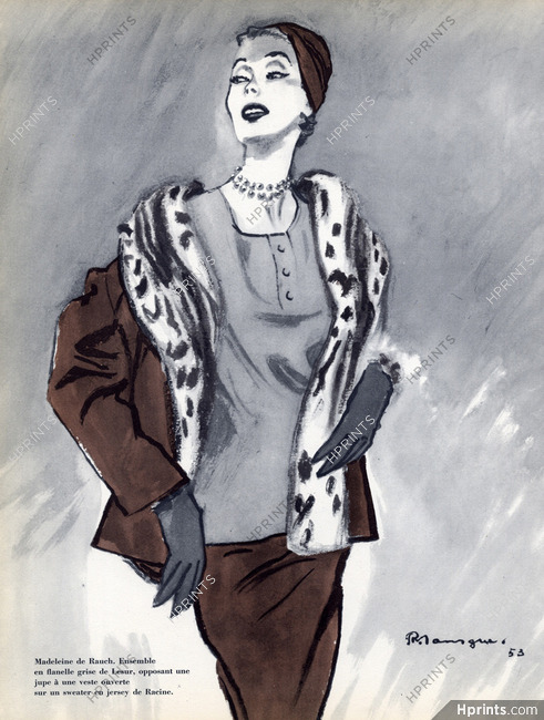 Madeleine de Rauch 1953 Ensemble en Flanelle, Pierre Mourgue, Winter Suit, Lesur