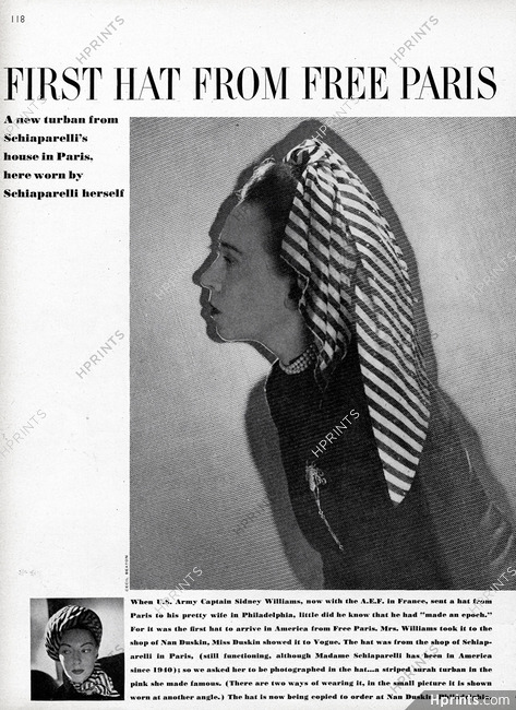 Elsa Schiaparelli herself 1944 New Turban, Cecil Beaton