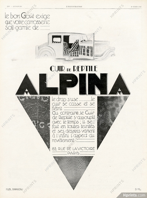 Alpina (Cuirs de Reptile) 1928 Reptile for Cars, Yan Bernard Dyl