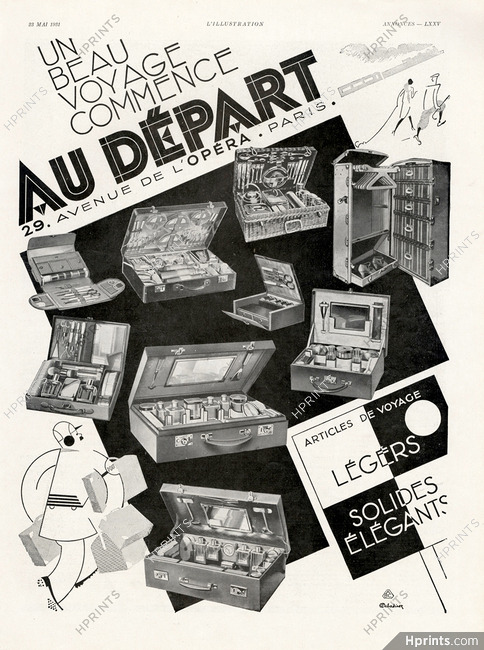 Au Départ (Luggage) 1931 Toiletrie Bag, Picnic Suitcase, Manicure Set
