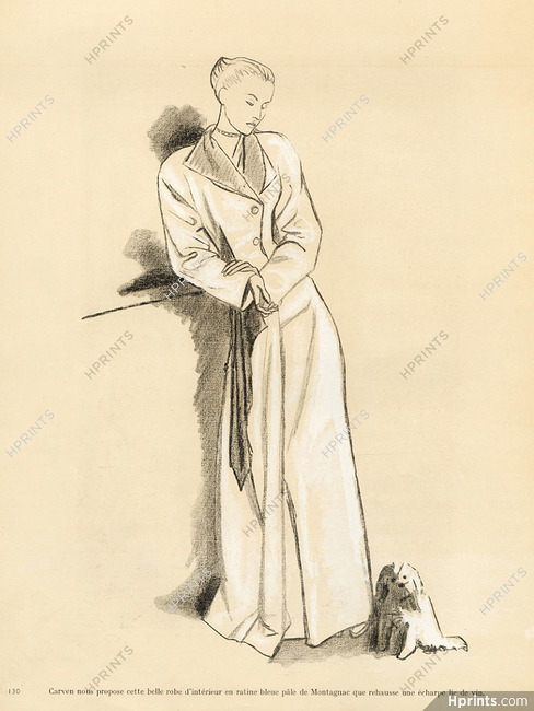 Carven 1946 Robe d'intérieur, House coat, André Delfau, Montagnac