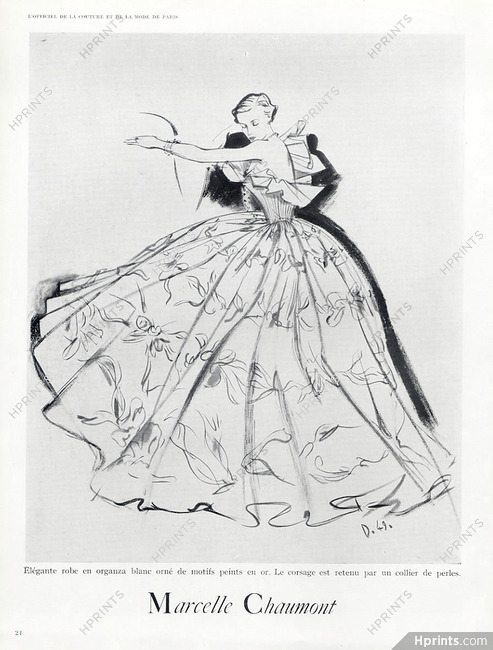 Marcelle Chaumont (Couture) 1949 André Delfau, Evening Gown