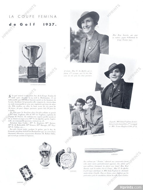 Cartier 1937 "La Coupe Femina de Golf" Linzeler, Mrs Lacoste, Laly Vagliano