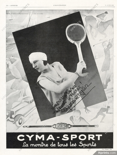 Cyma-Sport 1928 Tennis, Suzanne Lenglen, ABC, Photo Mosesco, Nice