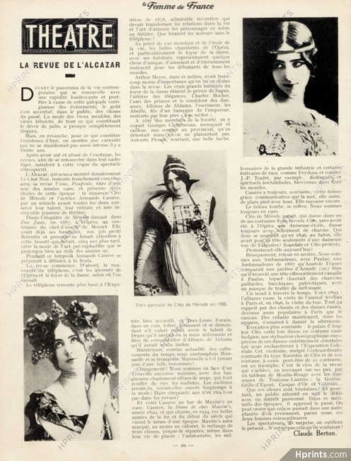 La Revue de l'Alcazar, 1934 - Cléo de Mérode, Texte par Claude Berton