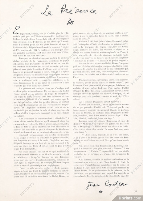 La Présence, 1950 - Serge de Diaghilew, Text by Jean Cocteau