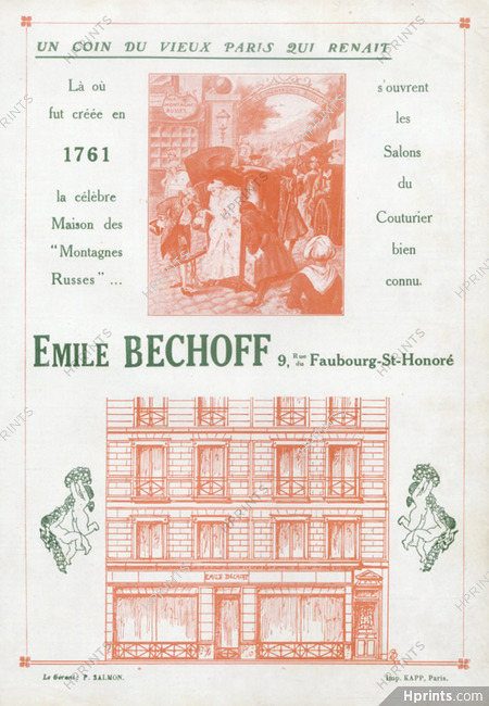 Emile Bechoff (Couture) 1922 Maison des Montagnes Russes, 9 rue du Faubourg St Honoré