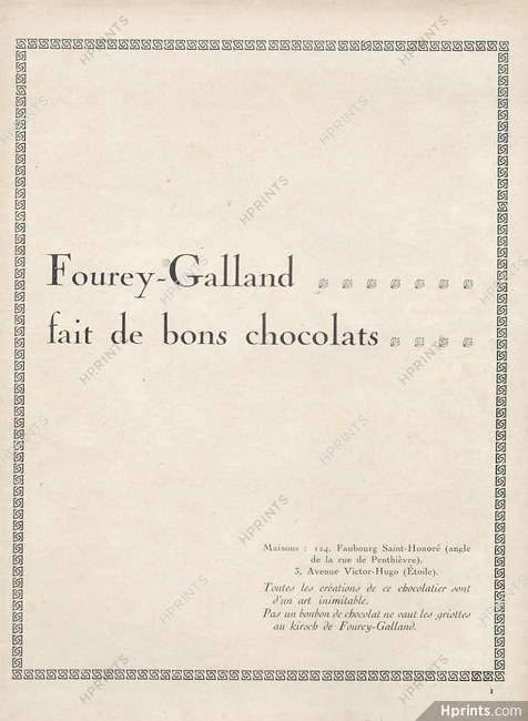 Fourey-Galland (Chocolates) 1926