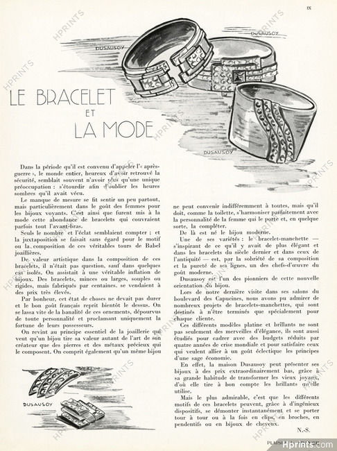 Le Bracelet et la Mode, 1934 - Dusausoy, Texte par N.-S.