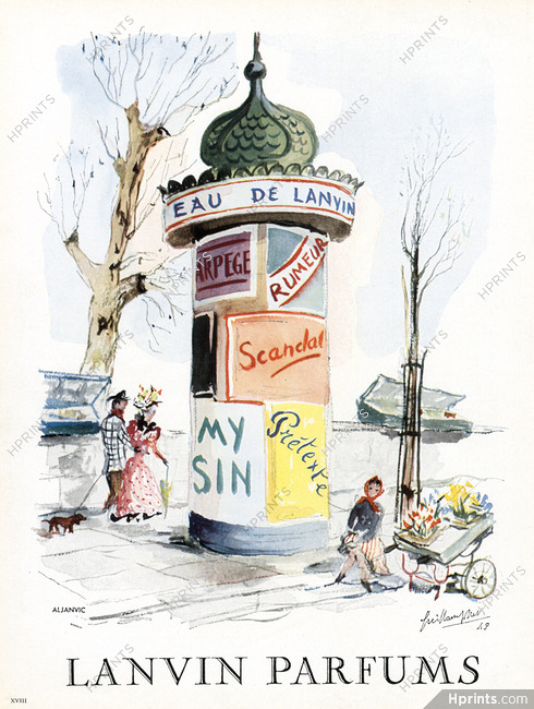 Lanvin (Perfumes) 1949 Colonne Morris, Guillaume Gillet, Arpège, Prétexte... Quai de Paris