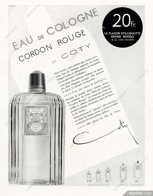 Coty (Perfumes) 1934 Eau de Cologne Cordon Rouge