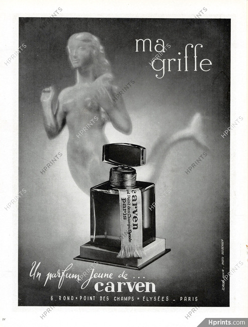 Sold at Auction: Claude Bonin, Carven, ma griffe , un parfum jeune de Carven  6 Rond Point des Champs Elysées Paris Gouache