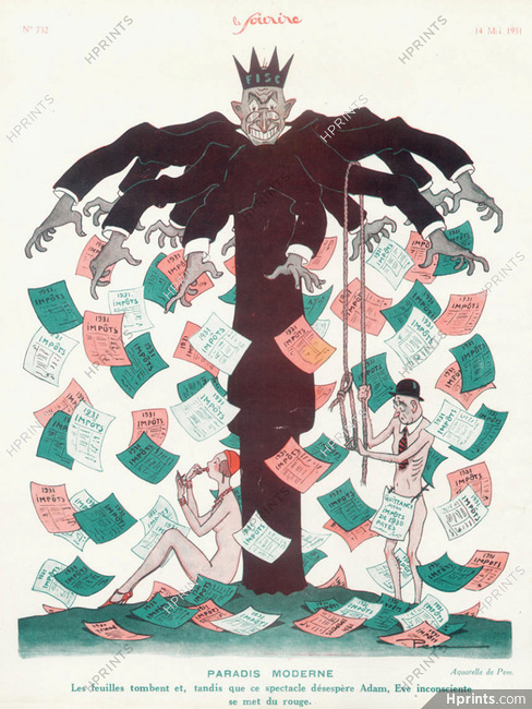 Pem 1931 "Paradis Moderne" Leaves of taxes, Adam Et Ève