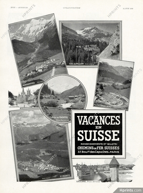 Office du Tourisme - Suisse (Switzerland) 1933 Kandersteg, Lausanne, St Moritz, Lucerne