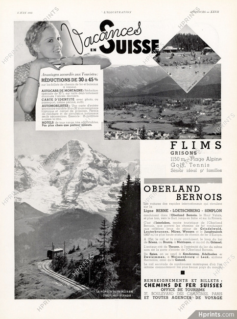 Chemins de Fer Suisses 1935 Flims, Oberland Bernois