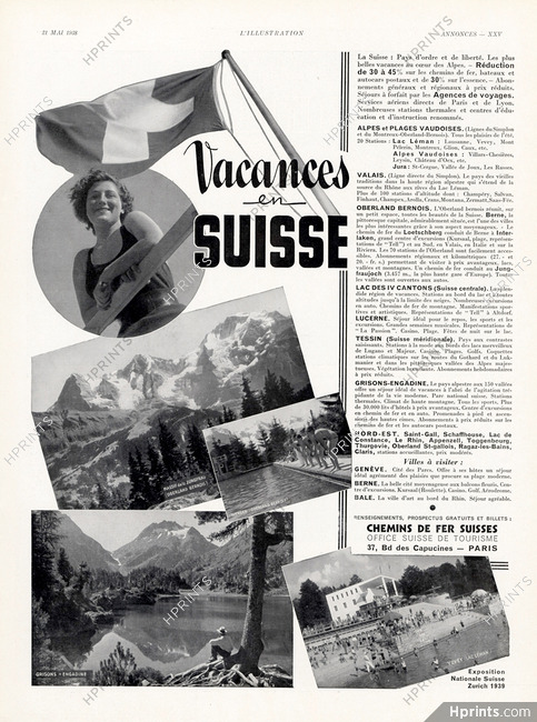 Office du Tourisme - Suisse (Switzerland) 1938 Grisons, Vevey