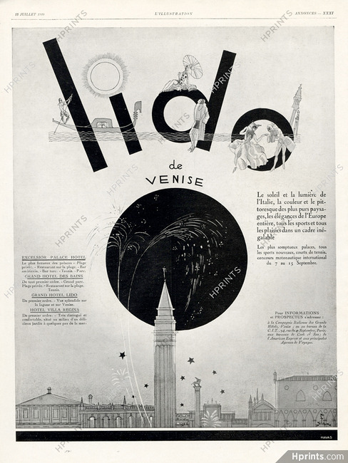 Hotel Lido 1929 Venice Gondola, Paul Dufau