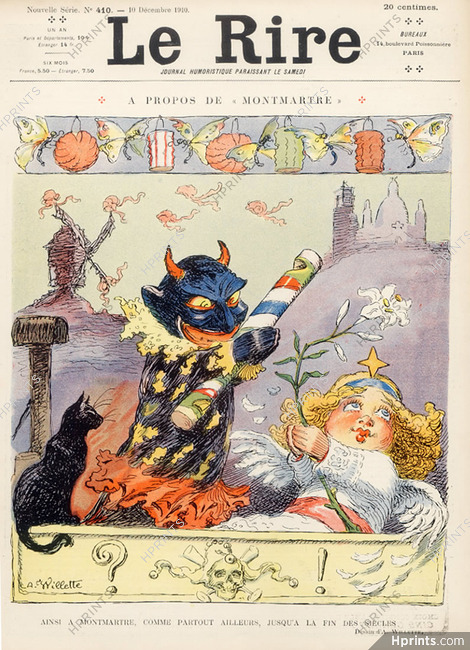 Adolphe Willette 1910 Guignol Devil, Montmartre, Black Cat