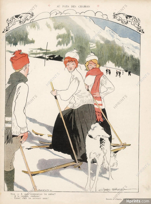 Charles Pourriol 1910 Skiing, Sighthound, Greyhound