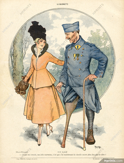 Chéri Hérouard 1916 Un Sage, Soldat amputé et sa Marraine, leg amputee