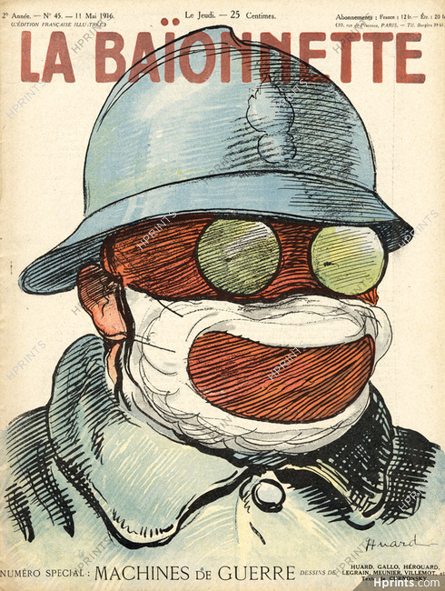 Charles Huard 1916 Machines de Guerre, Chemical Warfare, World War I, La Baïonnette Cover