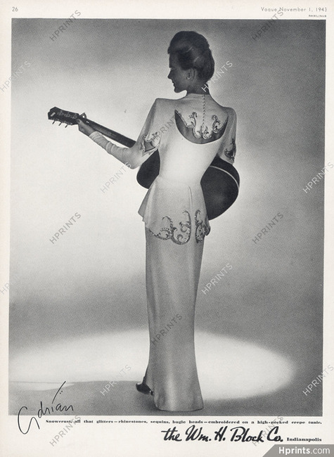 Adrian (Couture) 1943 Embroidery, Evening Gown, Photo Rawlings