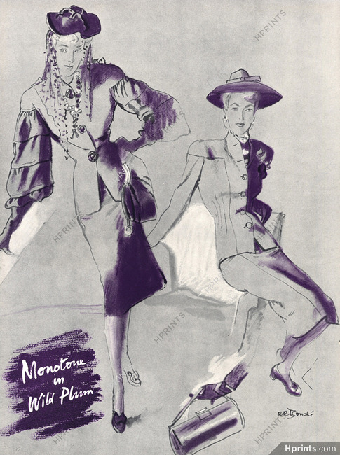 René Bouché 1941 Hat by Garfunkel, Jacket and Skirt Frank Gallant, Marshall Field & Company