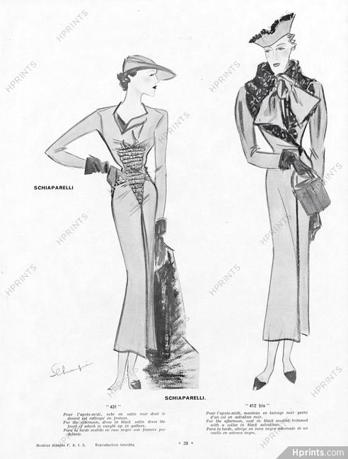 Schiaparelli 1934 Schompré, for the afternoon "431" and "412 bis"