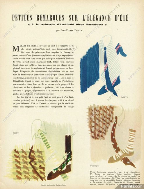 Petites remarques sur l'élégance d'été, 1949 - Dessins Francine Galliard-Risler, Text by Jean-Pierre Dorian