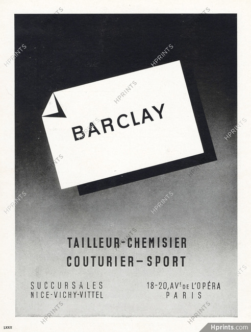 Barclay (Men's Clothing) 1948 Label