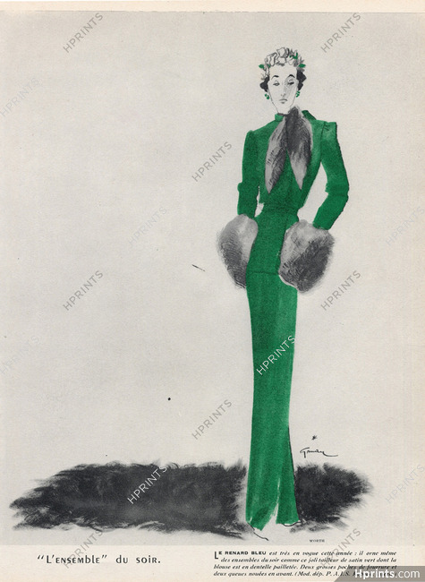 René Gruau 1937 Worth, Evening Gown