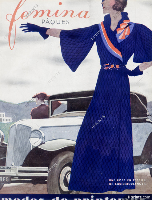 Jacques Demachy 1932 Femina Cover, Louiseboulanger, Renault "Primastella"