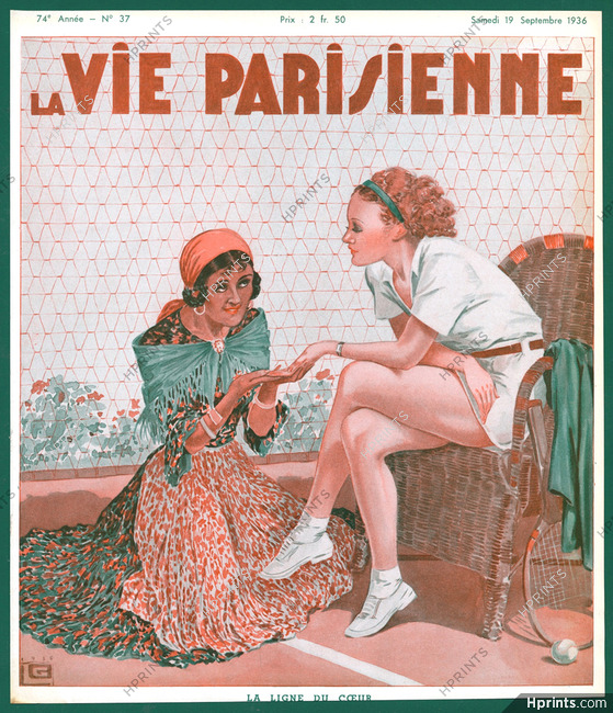 Georges Léonnec 1936 Tenniswoman, "La Ligne de Coeur" Gypsy reading the hand