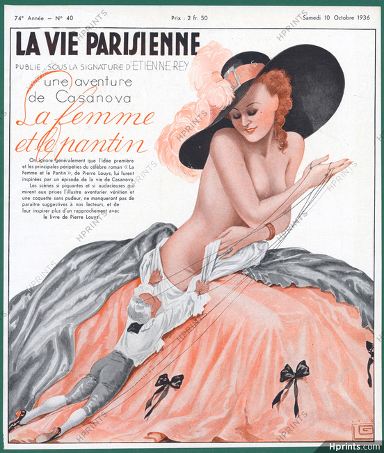 Georges Léonnec 1936 " La Femme et le Pantin" Sexy Looking Girl, Topless, Puppet