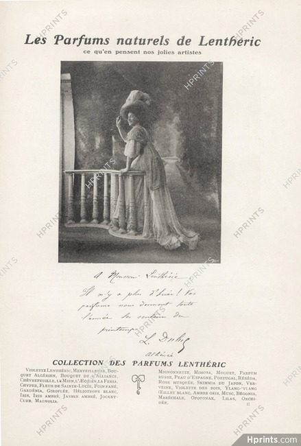 Lenthéric (Perfumes) 1907 Mlle Duluc (Athénée) Autograph