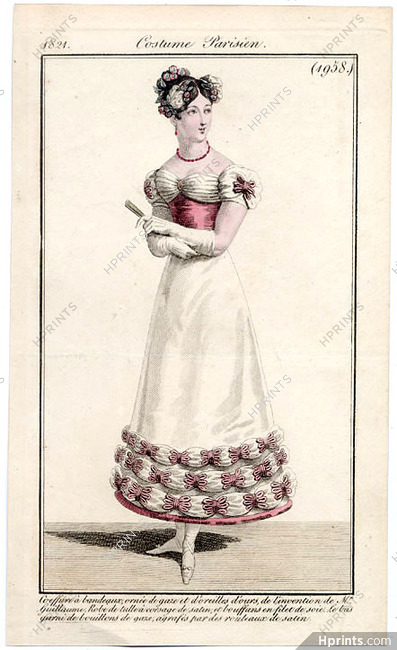 Le Journal des Dames et des Modes 1821 Costume Parisien N°1958