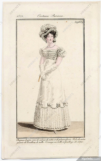 Le Journal des Dames et des Modes 1821 Costume Parisien N°1968