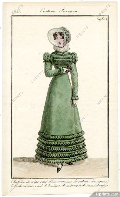 Le Journal des Dames et des Modes 1821 Costume Parisien N°1980
